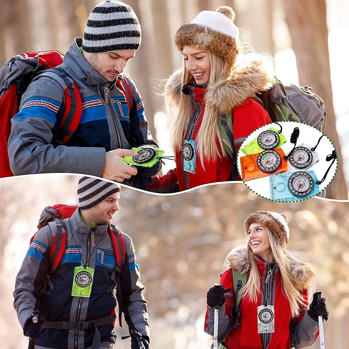 16 Pcs Orienteering Compass Acrylic Hiking Compass with Rope for Navigation Backpacking Map Reading Survival Outdoor Camping Scout Exploring Gifts