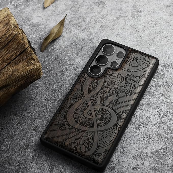 Carveit Magnetic Wooden Case for Samsung Galaxy S26 Ultra Case 2026, TPU Shockproof Cover & Wood Artisan Engraved, Compatible with MagSafe Wireless Chargers (Zen Doodle Treble Clef) Blackwood