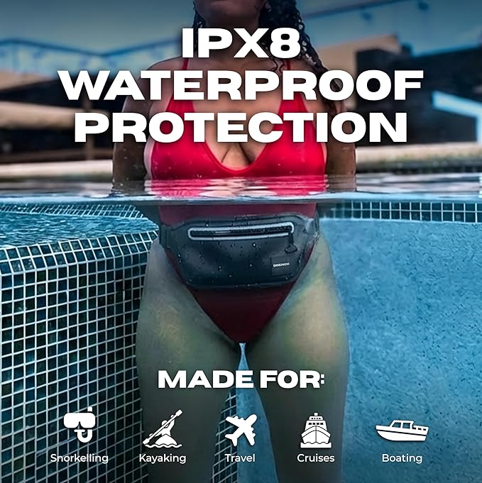 Drench 100% Underwater Waterproof Fanny Pack. Waist Pack. Submersible Waterproof Phone Pouch. Dry Bag for Swimming, Boating, SUP & Snorkelling. Underwater Phone case. Floating Belt Bag