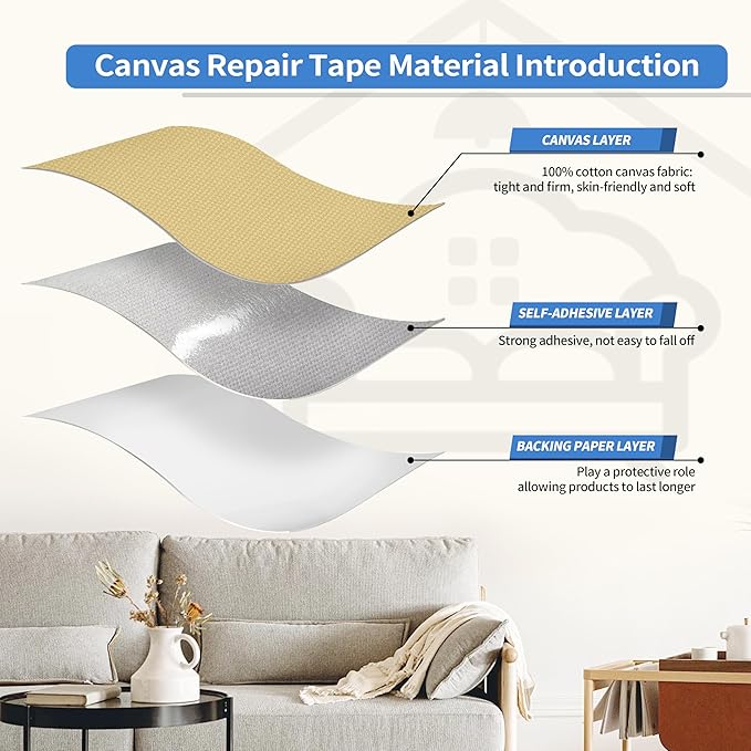 KING MOUNTAIN Canvas Repair Patch 16×30 Inch Self-Adhesive Waterproof Fabric Patch for Sofas, Tents, Furniture,Tote Bags, Car Seats (Beige-1)
