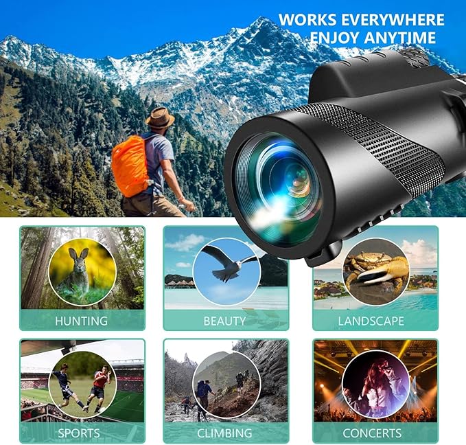 Monocular-Telescope 80x100 High Powered Monoculars High Definition for Adults High Powered with Smartphone Adapter Telescope Hunting Wildlife Bird Watching Travel Camping Hiking-Black