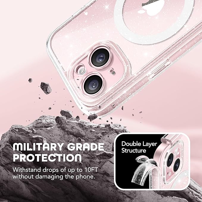 TIESZEN for iPhone 15 Case, Compatible with MagSafe, Built-in Privacy Screen Protector and Camera Protection, Anti Spy Full Body Dustproof Shockproof Hard Phone Case 6.1",Shiny Clear