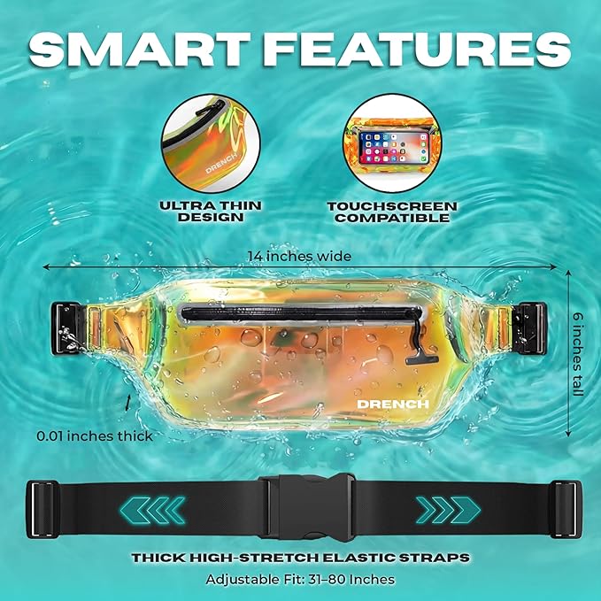 Drench Waterproof Fanny Pack Chrome Iridescent Submersible Dry Bag Waist Pouch for Swimming, Snorkeling, Kayaking – Waterproof Phone Case, Underwater Cell Phone Holder Travel Beach Dry Bag,Waist Pack