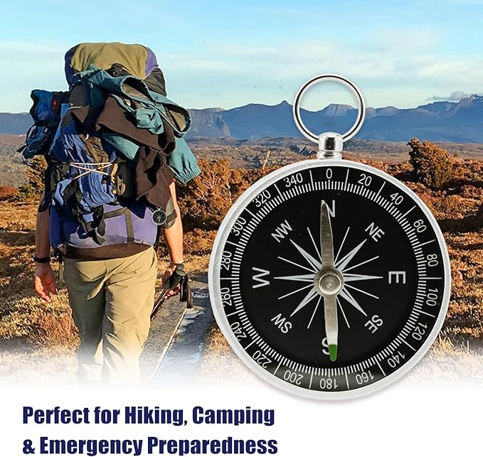 Pocket Compass, 2 Pieces Mini Compass with Key Ring, Suitable for Hiking Survival, Mountaineering Camping, Outdoor Adventure Party Navigation Tools