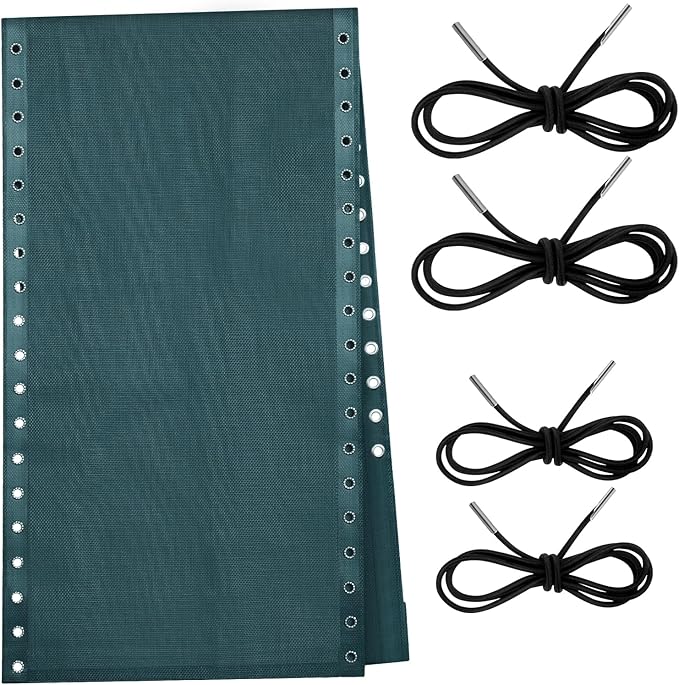 Queekay Chair Replacement Fabric with 4 Bungee Cord Lounge Chair Cloth Mesh Repair Kit for Patio Recliner Outdoor Lawn Pool(63 x 17 Inch,Forest Green)