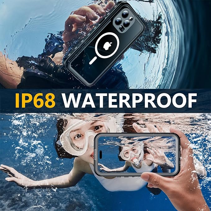 Red2Fire for iPhone 15 Pro Max Case Waterproof, [Built-in Screen Protector & Camera Protector][Compatible with MagSafe][Full Body Shockproof][IP68 Waterproof][Dustproof] Phone Case 6.7" Black/Clear