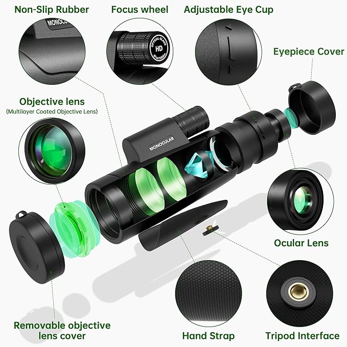 Asacam® 2025 Update - 80x100 Monocular Telescope High Powered for Smartphone HD Monoculars for Adults with Adapter/Tripod for Bird Watching Hiking Hunting Camping Traveling Outdoor Wildlife