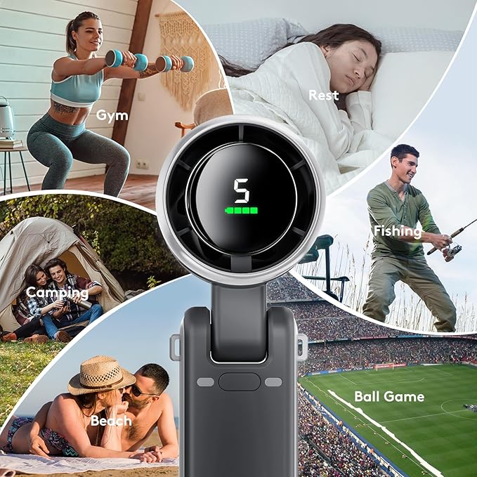 Portable Handheld Mini Fan, Foldable Powerful Winds Turbo Fans, 10000mAh Battery & 50000RPM Speed, USB Rechargeable Personal Fan with 5 Speed, Digital Display For Women Men Travel Camping Outdoor