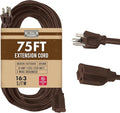 Brown Outdoor Extension Cord 75 ft, 16/3 Heavy Duty Cable with 3 Prong Grounded Plug, 13 AMP for Garden, Lawn, Landscaping, Tools & Appliances, 75 ft Extension Cord 3 Prong