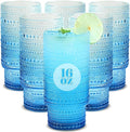 Large Capacity 16 oz Hobnail Drinking Glasses Set of 6,Vintage Glassware Drinking Glasses, Gradual Blue Water Glasses Tumbler, Cups for Kitchen, Juice, Beer, Cocktail, Whiskey