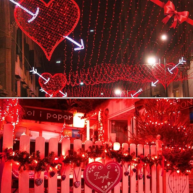 JMEXSUSS 2 Pack Solar String Lights Outdoor Waterproof, Total 400 LED 151FT Solar Christmas Lights Outdoor, 8 Modes Christmas Light for Outside Patio Yard Tree Decorations, Red