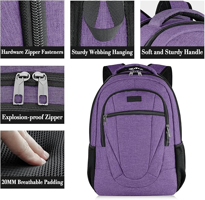 BIKROD Backpack for Men Women, Backpacks for School Teen Boys, Business Anti Theft Slim Sturdy Back Pack, Adult Computer Bag Gift 15.6 IN Laptop, Purple