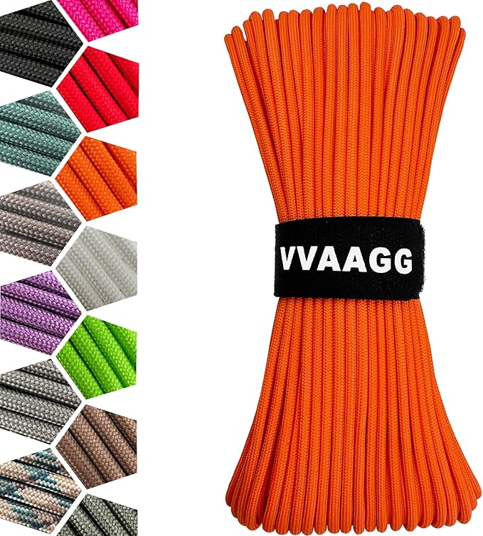 VVAAGG 1000 Orange Paracord 200FT Utility Parachute Cord 4mm Nylon String12 Strand Nylon Camping Rope, Tent Rope, Clothsline Rope for Survival & Camping Gear (Orange, 200FT)
