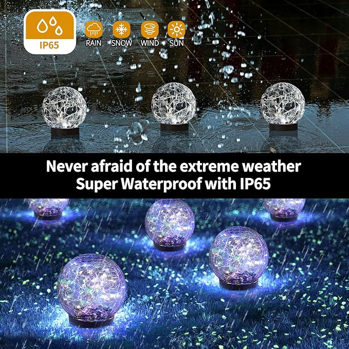 JKIMK Solar Globe Lights Outdoor Waterproof-Solar Balls for Garden-Cracked Glass Ball Solar Lights Outdoor-Solar Orbs for Outside-Outdoor Decorations for Patio and Yard Lawn Backyard Decor