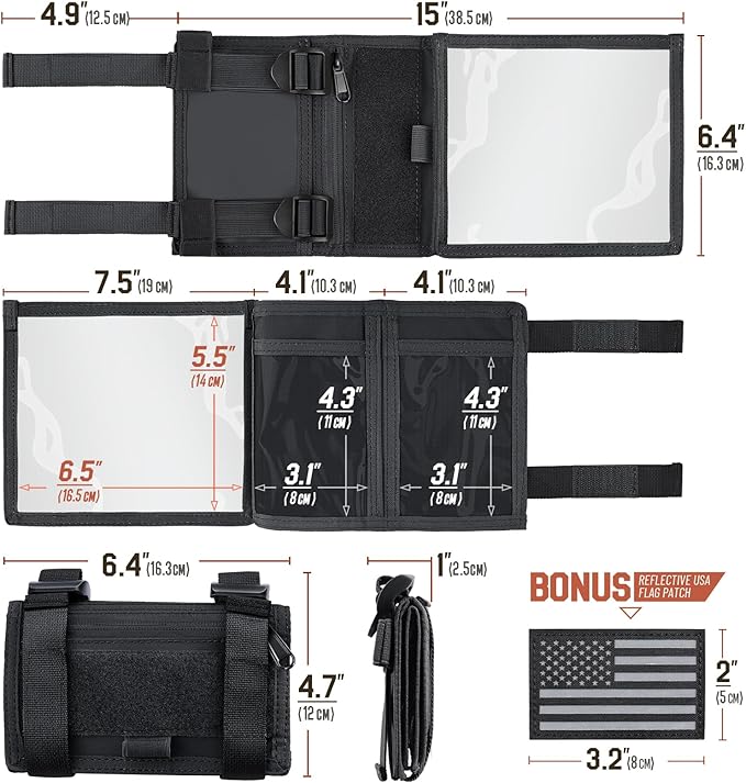 LIVANS Map Case Tactical Arm Sleeve QB Wristband Map Pouch Tactical Armband Sleeve Military Arm Wrist Pouch Document DOPE Card Holder for Shooting Rescue Field Measurement, Include Flag Patch