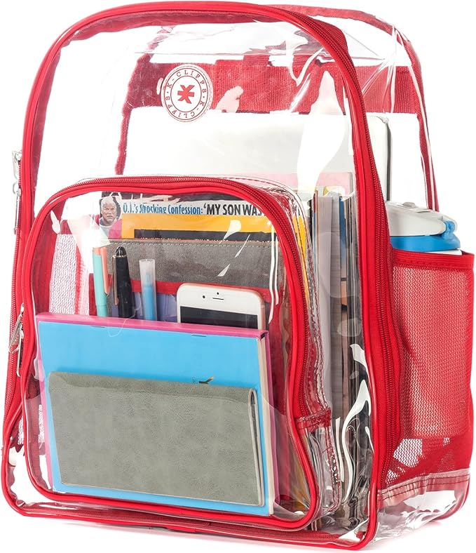 K-Cliffs Large Transparent Backpack Clear Heavy Duty School Bag Durable Student Bookbag See Through Vinyl Daypack Workbag