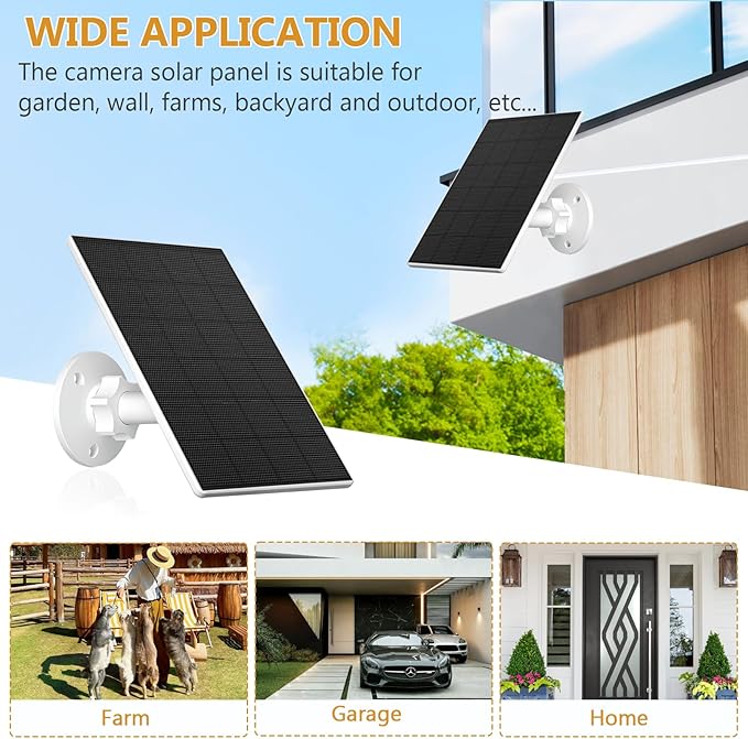 Zivif 2W Solar Panel for Security Cameras, Solar Charger with Micro USB & USB-C Port for Rechargeable Battery Security Camera, 360° Adjustable Mount (2 Pack)