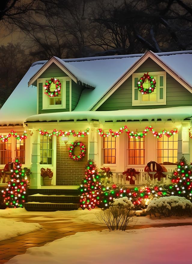 Minetom Solar Christmas Lights Outdoor Waterproof, 2 Pack Total 80FT 200 LED Solar Lights with 8 Modes, Solar Christmas Light Outdoor Decoration, Solar String Light for Outside Tree,Red Green & White
