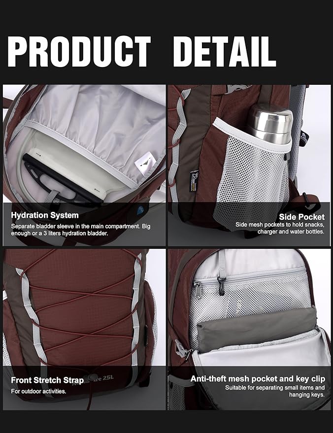 MOUNTAINTOP 25L Hiking Backpack,Lightweight Travel Backpack for Men Women Outdoor Backpacking, Camping