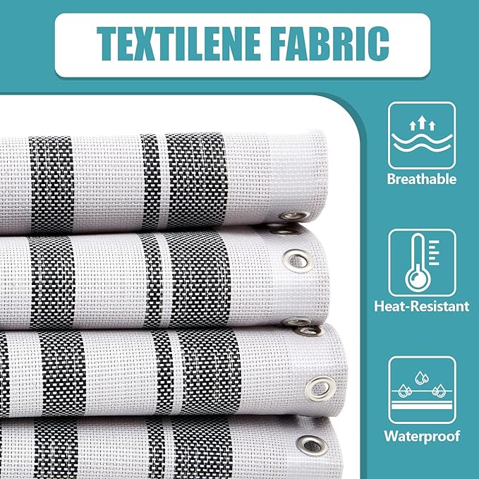 Queekay Chair Replacement Fabric with 4 Bungee Cord Lounge Chair Cloth Mesh Repair Kit for Patio Recliner Outdoor Lawn Pool(63 x 17 Inch,Grey Stripes)