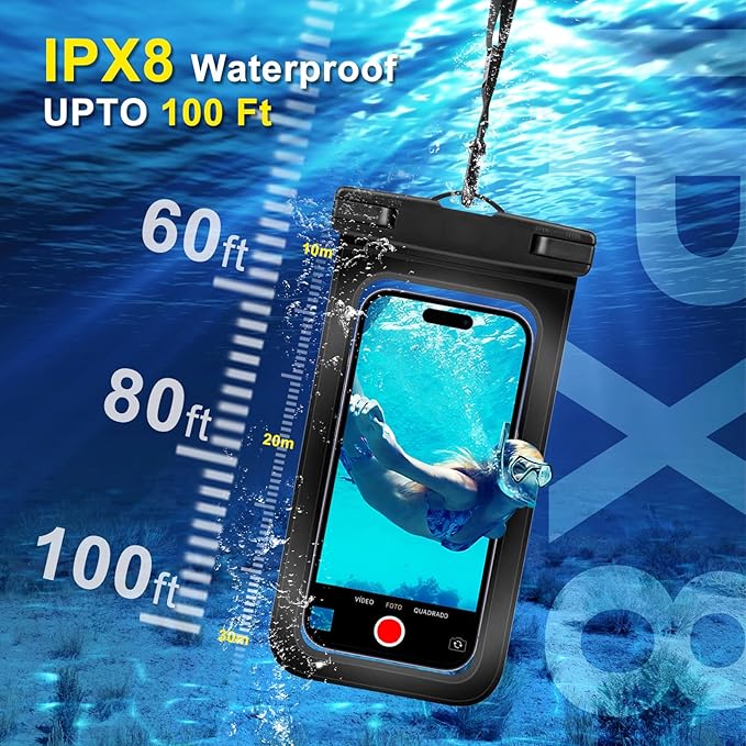 2 Pack Waterproof Phone Pouch with Adjustable Lanyard for iPhone 17 16 15 14 13 12 Pro Max, Samsung Galaxy S25/S24 up to 7.5", IPX8 Cellphone Water Proof Phone Case Dry Bags Black/Green
