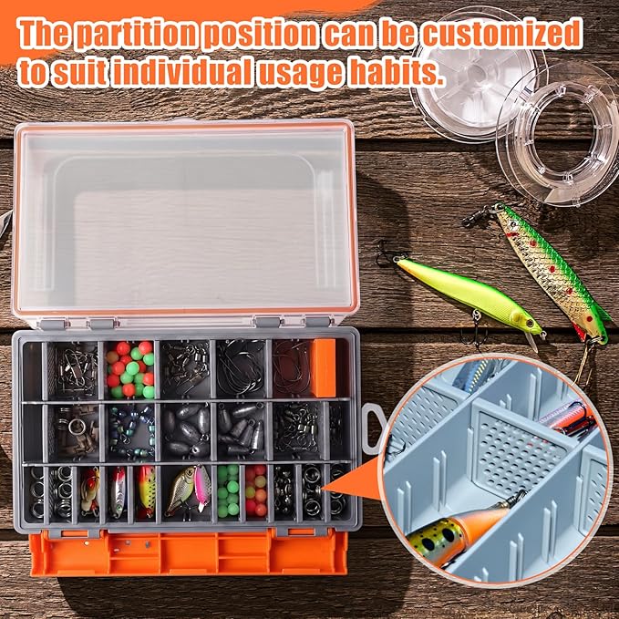 Junkin 6 Pack 3600 Fishing Tackle Boxes Waterproof, High-vis Orange Lure Organizer Trays with Removable Dividers, Airtight Bait Storage Case for Bass Fishing Backpacks & Kayak Gear Accessories