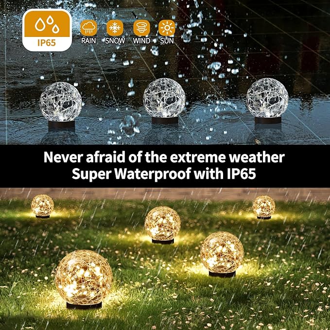 JKIMK Solar Globe Lights Outdoor Waterproof-Solar Balls Garden-Cracked Glass Ball Solar Lights Outdoor-Solar Orbs Outside-Outdoor Decorations Patio & Yard Lawn Backyard Decor
