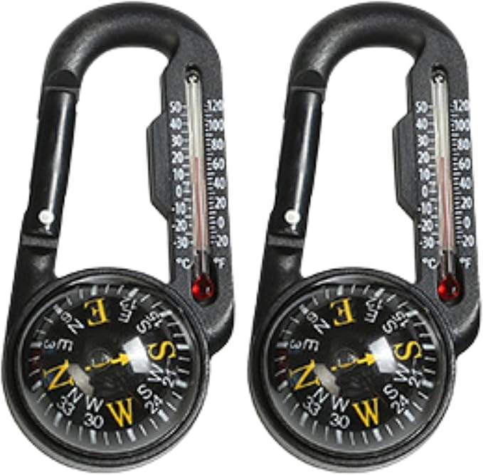Trekker's Compass Crew Carabiner Compass with Thermometer, 4 x 3.5 inches, Black, Handheld Navigation Tool