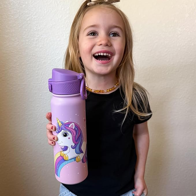 OLDLEY 20 Oz Insulated Stainless Steel Water Bottle For Kids, With Straws Leak-proof, Kids Water Bottles For School Boys Girls,Magic Unicorns