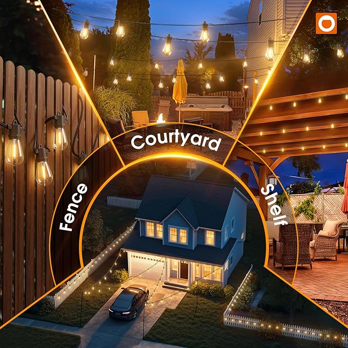 addlon 33FT (27+6) Solar String Lights for Outside Outdoor Waterproof with USB Port & Remote Control Solar Patio Lights Last for 20+Hrs Dimmable Solar Power LED Bulbs Hanging for Porch Garden Bistro