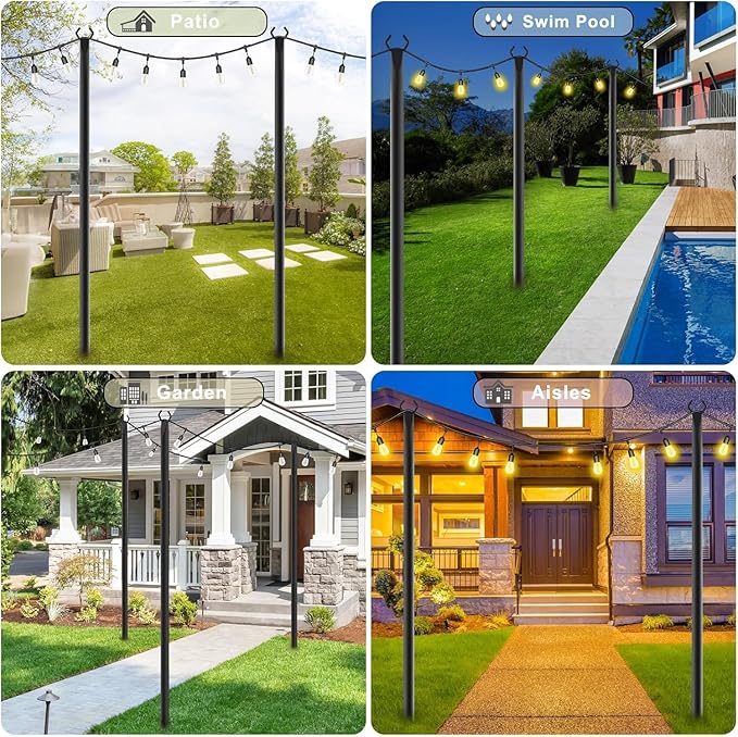 NUERPO 2 Pack String Light Poles,Metal Poles for Hanging Outdoor Light Strings,2 Pack 10 FT Light Poles Stand for Outside Garden,Patio,Wedding,Backyard,Deck,Party