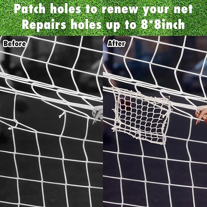 6 Pcs Universal Net Repair Kits with 100 Pcs Zip Ties Golf Goal Nylon Netting Hole Replacement Patch for Baseball Batting Cages Hockey Football