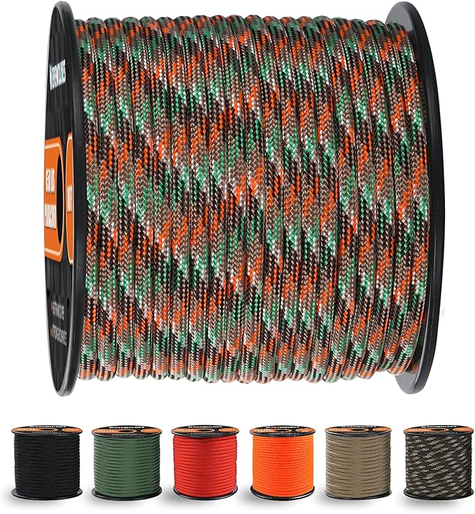WEREWOLVES 650lb Paracord/Parachute Cord - 9 Strand Paracord Rope - 100', 200' Spools of Parachute Cord, Type III Paracord for Camping, Survival