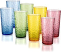 24-ounce Plastic Tumblers, Acrylic Drinking Glasses High-Balls, set of 8 Multicolor Reusable Plastic Cups, Hammered Style Stackable, BPA-Free, Shatter-Proof, Dishwasher-Safe