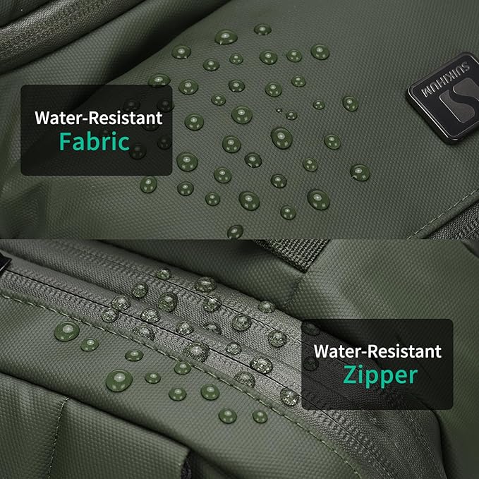 Expandable Business Backpack with 17" Laptop Compartment - Waterproof, Airline Approved, 33L-42L Capacity, for Work & Travel, Green
