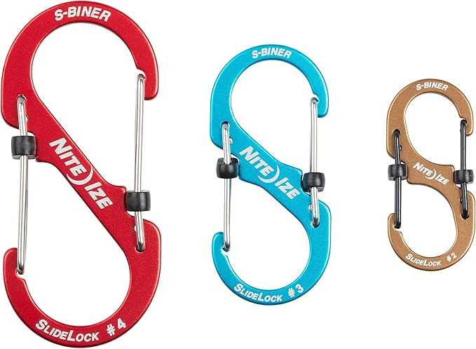 Nite Ize S-Biner SlideLock Stainless Steel Dual Locking Carabiner - S-Biner Key Holder with Locking Gate - Carabiner Organizer for Keys & Camping Accessories - Assorted Sizes, Assorted Colors (3 Pack)