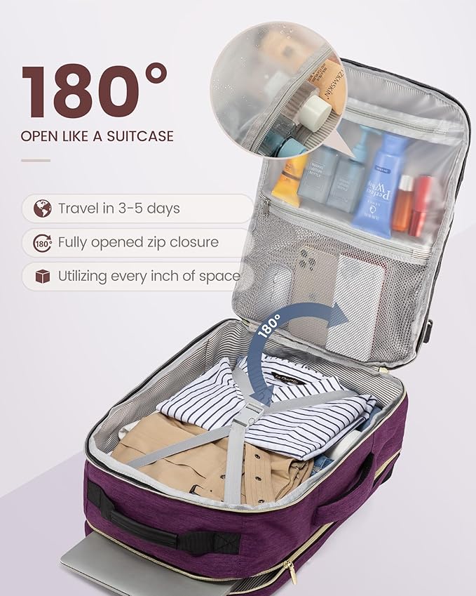 LOVEVOOK Travel Backpack for Women & Men 40L,Airline Approved Carry On Backpack Travel Essentials,TSA Carry on Luggage,Waterproof Personal Item Travel Bag,Suitcase with Packing Cubes,Dark purple-Black
