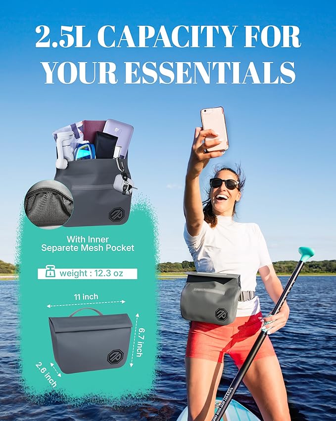 niphean IPX7 Waterproof Fanny Pack with Magnetic One-Hand Closure, Durable Waterproof Dry Bag, for Kayaking, Paddle Boarding, Beach Cruise Essentials, 2.5L Phone Pouch Dry Bags for Men Women, SkyBlue