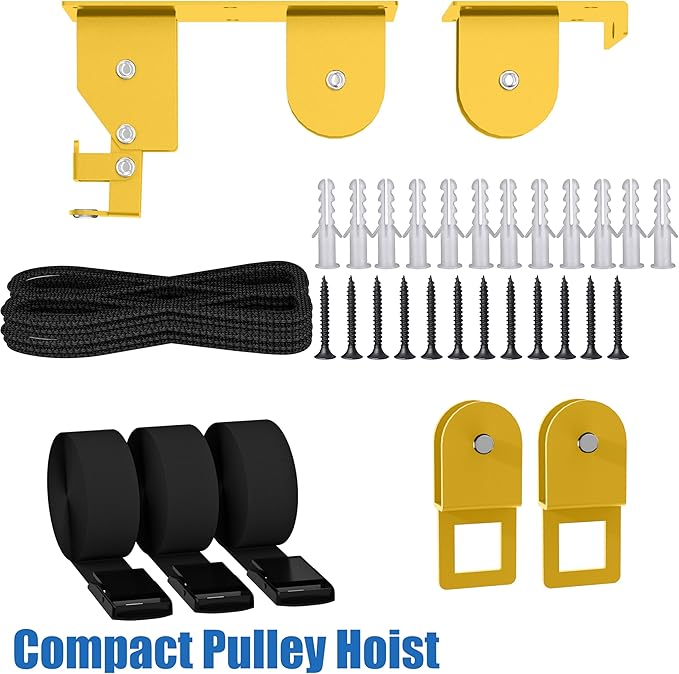 TRUSOON Ladder Storage Pulley Hoist, Self Locking Function Ladder Hanger, Garage Ceiling Mount Lift System for Lightweight Kayak, Bike, Surfboard, Hold 100 lbs, Fit 10-18 Foot Ceilings