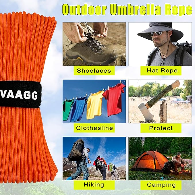 VVAAGG 1000 Orange Paracord 200FT Utility Parachute Cord 4mm Nylon String12 Strand Nylon Camping Rope, Tent Rope, Clothsline Rope for Survival & Camping Gear (Orange, 200FT)