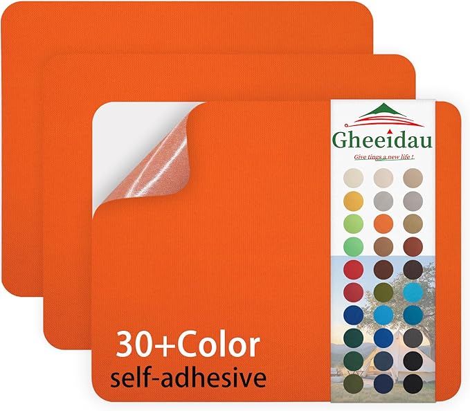 Gheeidau Canvas Repair Patch 9×11 Inch 3Pcs Waterproof Self-Adhesive Fabric Repair Patch for Tents,Boat Cover,Pop Up Canopy,Patio,Bags,Car Seats,Sofas,Furniture Cover(Fluro Orange)