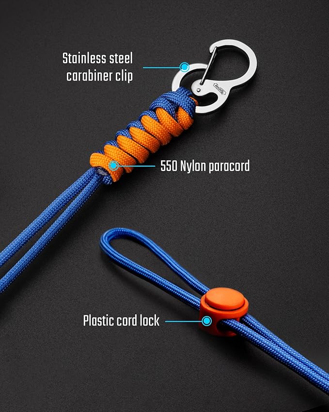 KeyUnity KC01 Braided Paracord Carabiner with Cord Lock, Keychain Phone Camera Bag Wrist Hand Strap for Daily & Outdoor