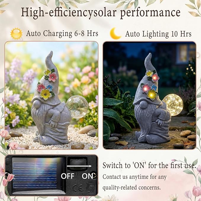 Solar Funny Garden Gnome Statue: Outdoor Sculpture Lights for Yard Lawn Porch Balcony Patio Home Decor - Mothers Day Gifts for Mom Women Grandma