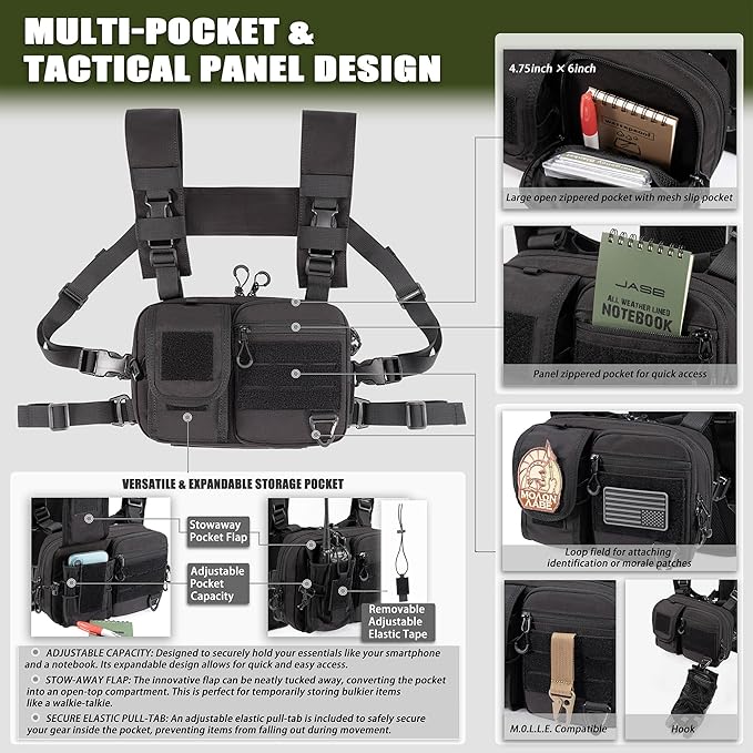 2-in-1 Hydration Backpack & Tactical Chest Pack with 2.5L Water Bladder, Modular Molle Hydration Vest, 500D Nylon Lightweight Running Water Bag for Gravel Cycling, MTB, Hiking, Enduro