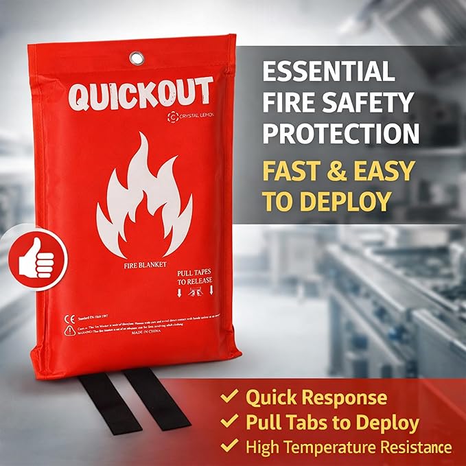 C CRYSTAL LEMON Fire Blanket for Home and Kitchen, Fiberglass Fire Blanket, 39 x 39 Inches, 2 Pack, Easy to Use for Small Household Fires, Home Safety Emergency Blanket