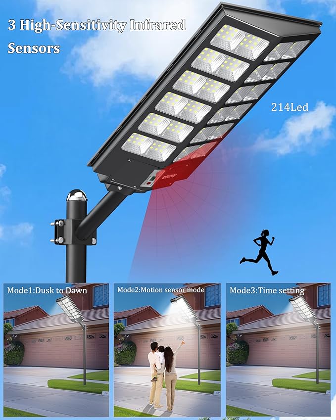 Ofuray Solar Street Lights Outdoor,Solar Security Flood Lights Parking Lot Lights Commercial Dusk to Dawn, 6500k Waterproof Led with Remote Control Motion for Street,Court,Barn (Of-9600W 660000Lm)