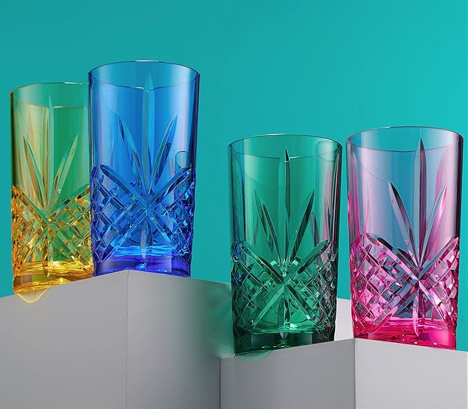 Godinger Acrylic Highball Glasses, Tall Beverage Highballs Drinking Glasses Cups, Shatterproof and Reusable Tumbler Cups - Dublin Collection, Set of 4