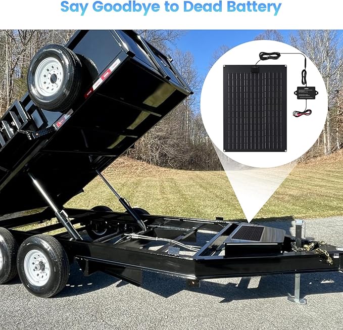 Solar Battery Charger Maintainer, Zuomeng 20W Solar Panel Kit for Dump Trailer Built-in Maintenance Pulse & Intelligent MPPT Charge Controller, Waterproof, Suitable for 12V Lead-Acid Battery