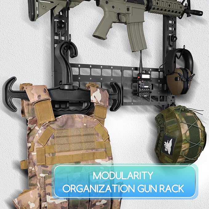 Adoreal Modularity Gun Wall Mount, Hold Up 120LBS Gun Rack for Wall with 6 Mounting J-Hooks, Rifle Shotgun Rack with Molle-Hole Hanging Plate 31.8" x 22" Tactical Gear Wall Mount Functional Mount