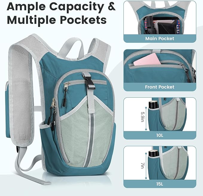Small Hiking Backpack 15L-Lightweight Packable Foldable Backpack for Travel Camping Outdoor Commute,Compact Rucksack for Women Men(Blue)
